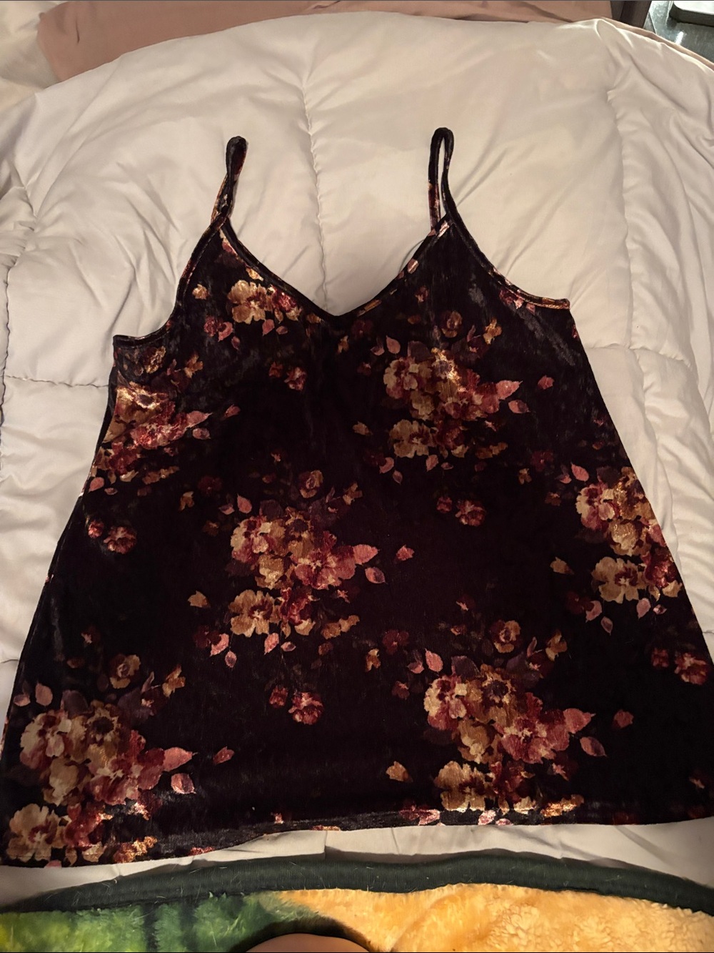 Maurices Black Velvet Floral Cami with Gold & Pink Accents
